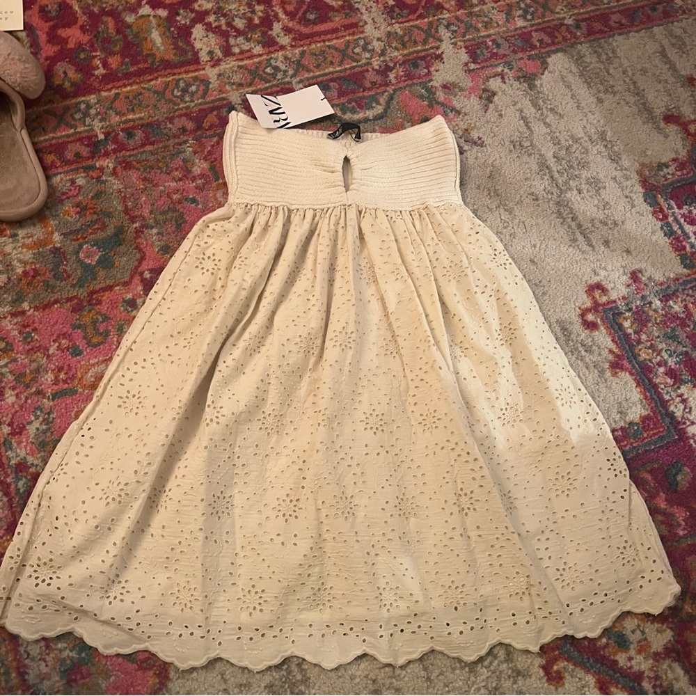 Zara Strapless eyelet dress